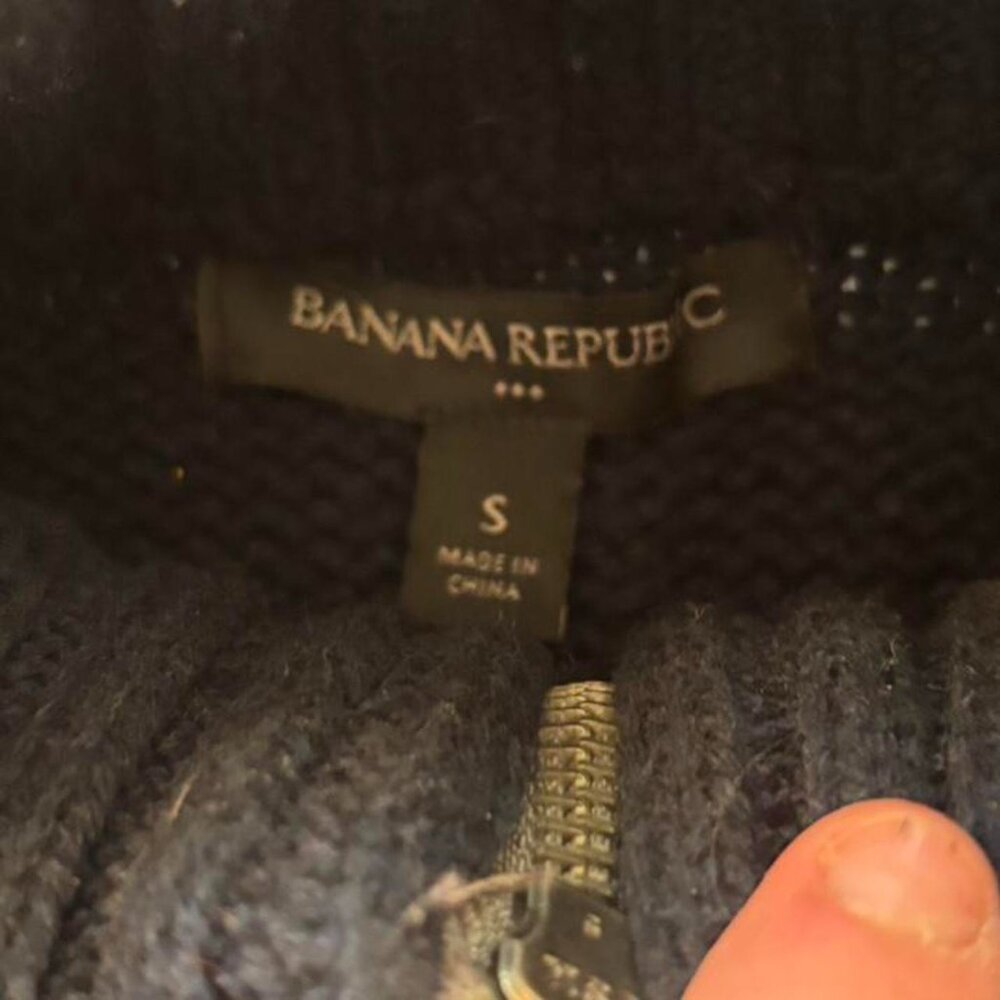 Banana Republic Men’s Grey and Blue Nordic Quarter Zip Wool Blend Sweater Size S - Picture 3 of 7